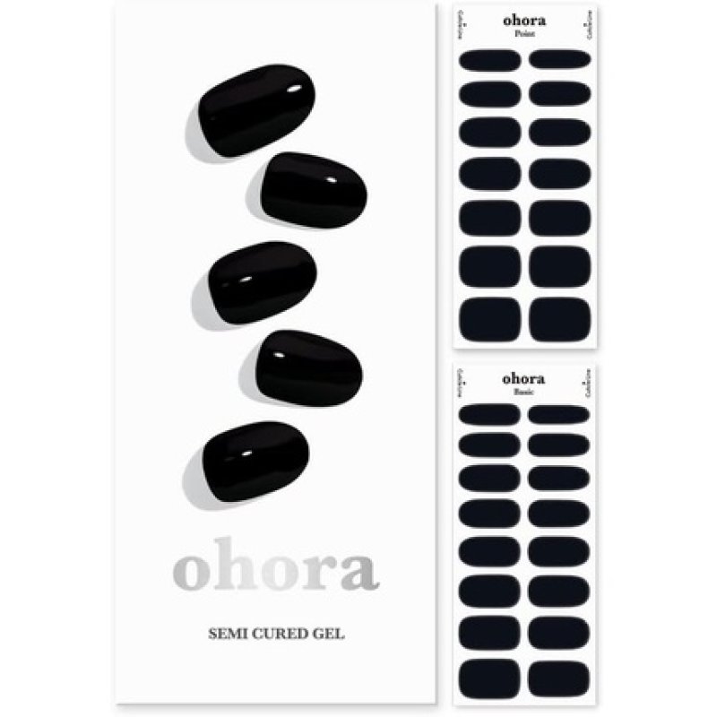 ohora Semi Cured Gel Nail Strips N Onyx - Salon-Quality Long Lasting Easy to Apply and Remove - Includes 2 Prep Pads
