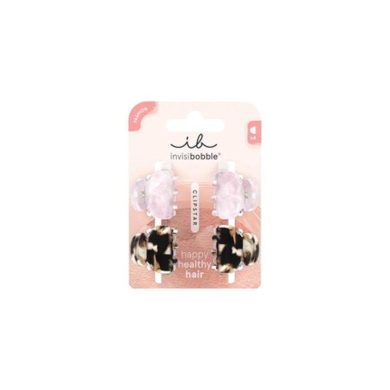 invisibobble CLIPSTAR Hair Clip Small 4 Pack Pink & Brown Leopard Hair Clips Girls Non-Slip Hair Clips designed in the