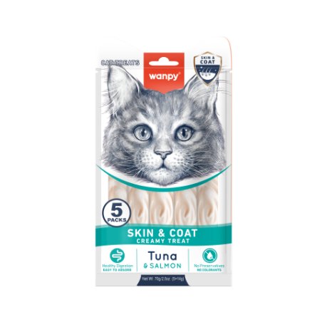 wanpy - Wanpy Cat Functional Creamy Lickable Treat Skin & Coat Tuna & Salmon 70g (5x14g) - 70g (5x14g)