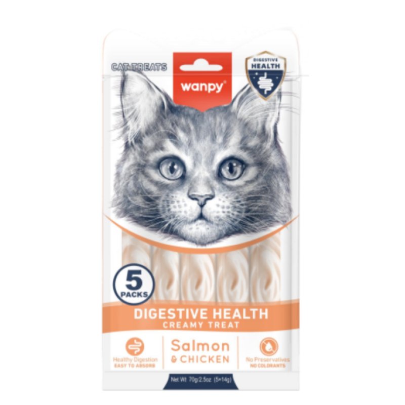 wanpy - Wanpy Cat Functional Creamy Lickable Treat Digestive Health Chicken & Salmon 70g (5x14g) - 70g (5x14g)