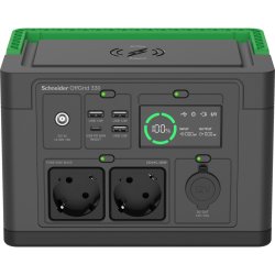 Schneider tragbare OffGrid Powerstation 330 (schwarz/grün, Lithium-Ionen Akku 332Wh, 2x 230V 300W, 3x USB-A, 1x USB-C