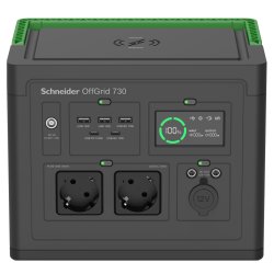 Schneider tragbare OffGrid Powerstation 730 (schwarz/grün, Lithium-Ionen Akku 738Wh, 2x 230V 700W, 3x USB-A QC, 2x