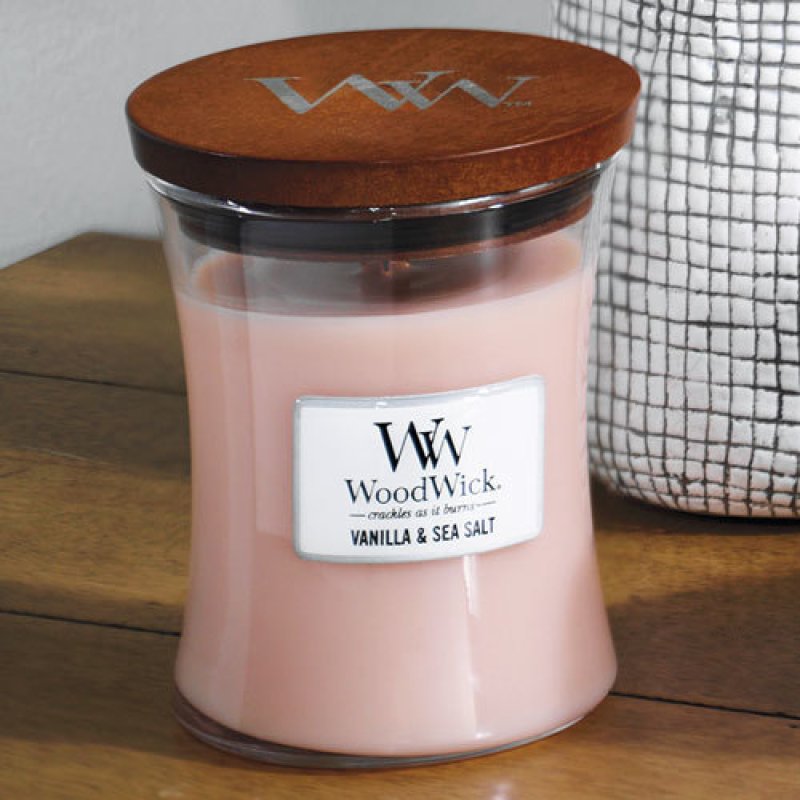Woodwick Medium Hourglass Scented Candle Vanilla and Sea Salt with Crackling Wick Burn Time Up to 60 Hours Paraffin