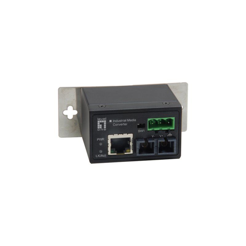 LevelOne RJ45 to SC Fast Ethernet Industrial Media Converter, Single-Mode Fiber, 30km, -40°C to 75°C
