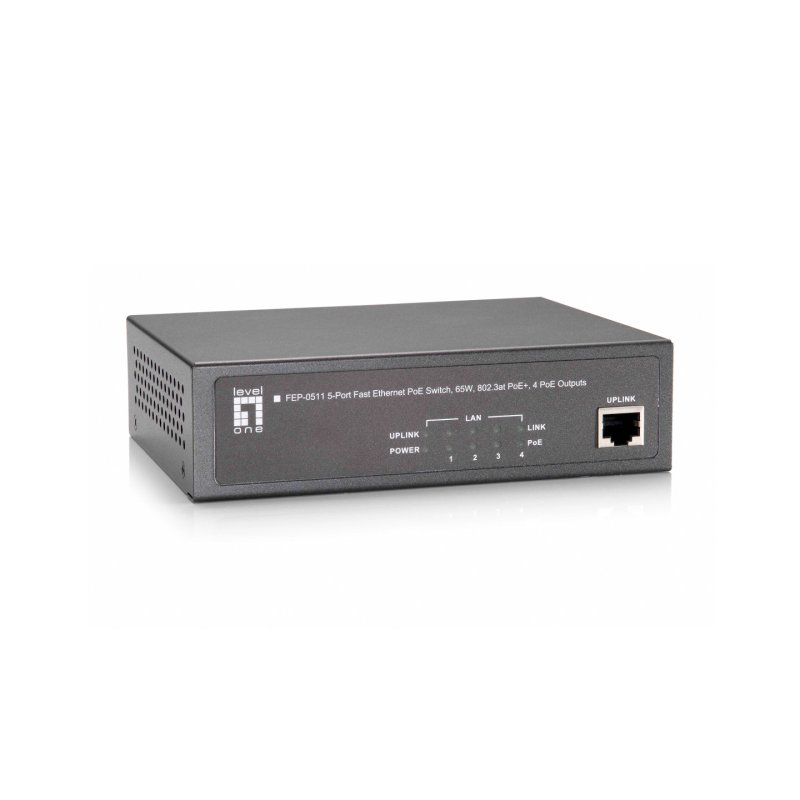 LevelOne 5-Port Fast Ethernet PoE Switch, 802.3at/af PoE, 4 PoE Outputs, 65W
