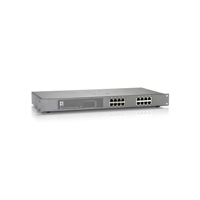LevelOne 16-Port Fast Ethernet PoE Switch, 802.3at/af PoE, 150W