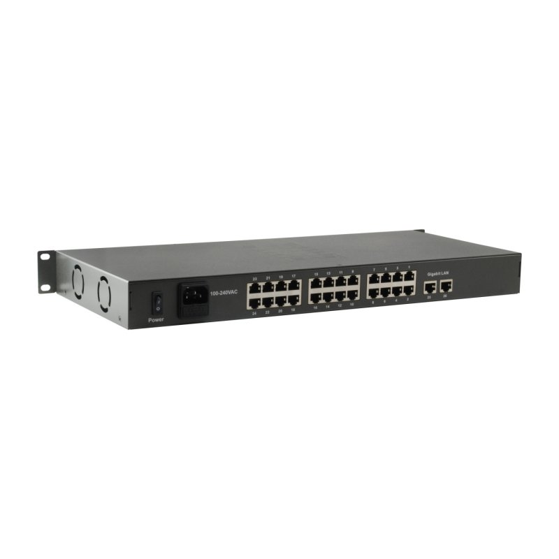 LevelOne 26-Port Fast Ethernet PoE Switch, 24 PoE Outputs, 2 x Gigabit RJ45, 150W