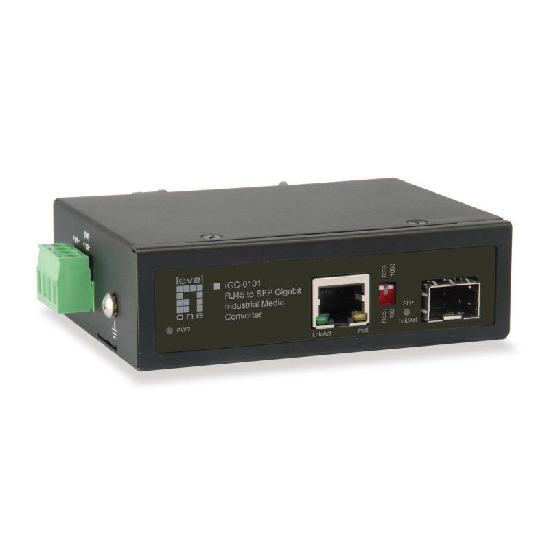 LevelOne RJ45 to SFP Gigabit Industrial Media Converter, 1 PoE Output