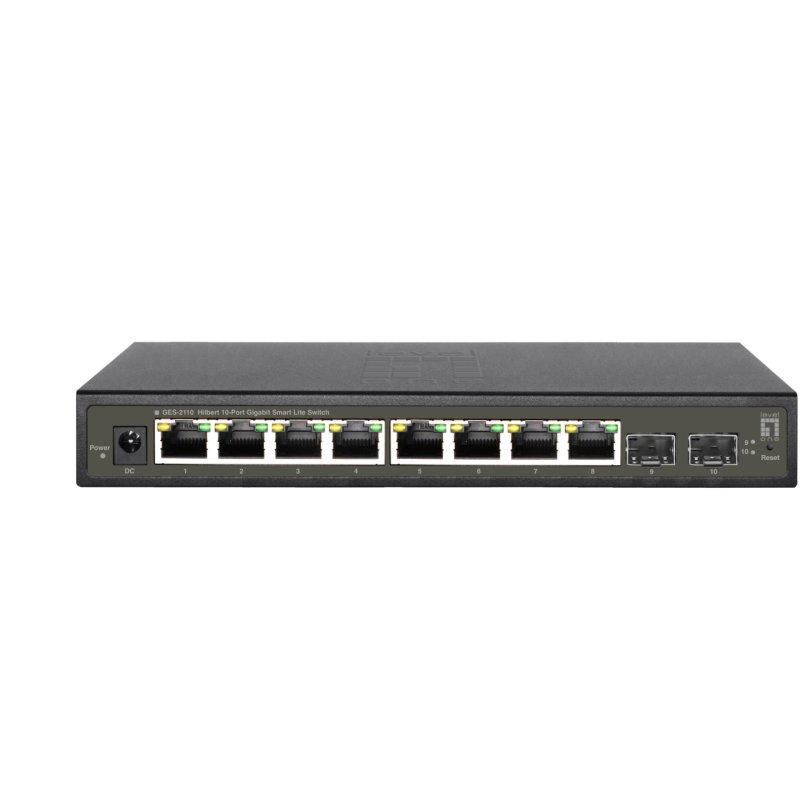LevelOne Hilbert 10-Port Gigabit Smart Lite Switch, 8 x Gigabit RJ45, 2 x Gigabit SFP