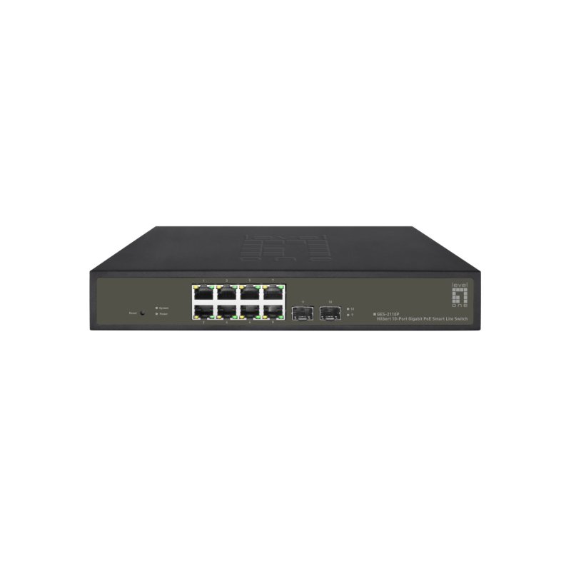 Switch 8x GE GES-2110P 2xGSFP 19" 130W 8xPoE 