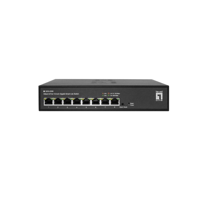 LevelOne Hilbert 10” 8-Port Gigabit Smart Lite Switch, 8 x Gigabit RJ45 (10/100/1000)