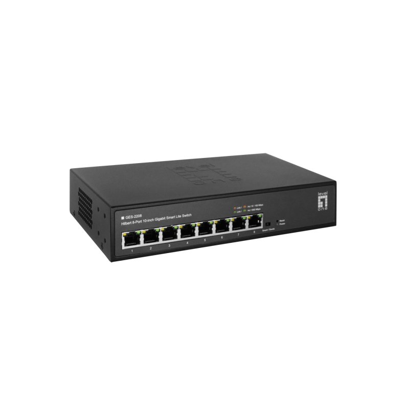 LevelOne Hilbert 10” 8-Port Gigabit Smart Lite Switch, 8 x Gigabit RJ45 (10/100/1000)