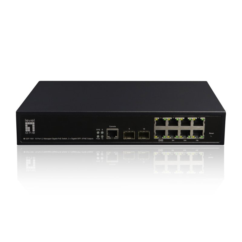 LevelOne KILBY 10-Port L2 Managed Gigabit PoE Switch, 2 x SFP, 802.3at/af PoE, 125W, 8 PoE Outputs