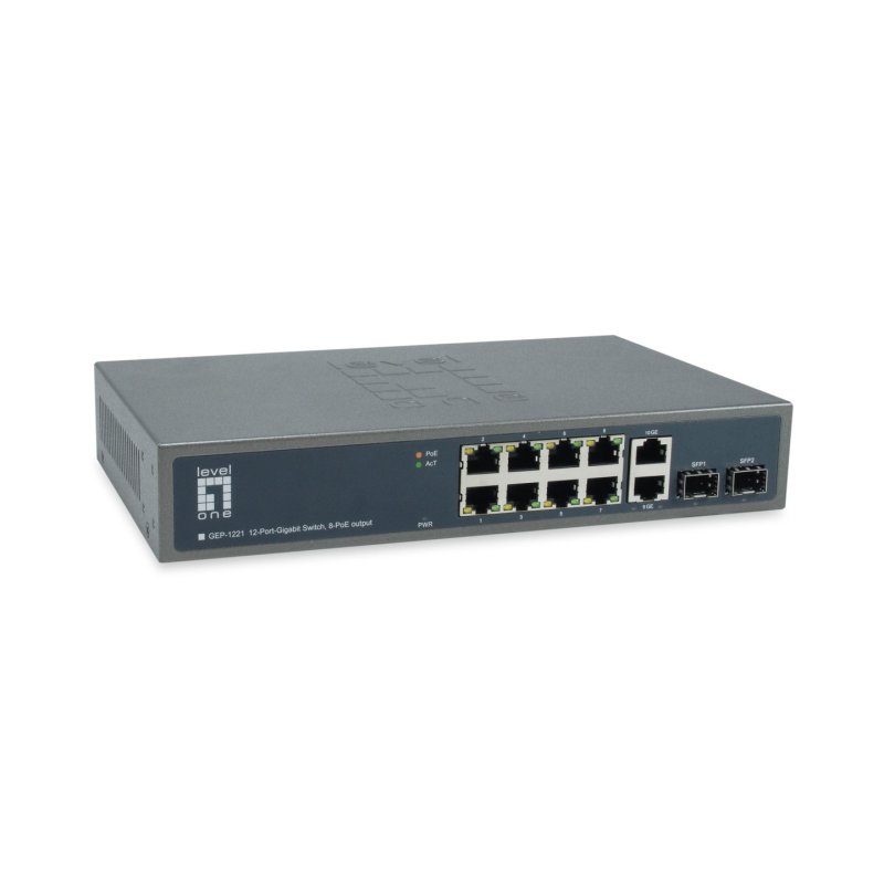 Switch 10x GE GEP-1221 2xGSFP 19" 150W 8xPoE 