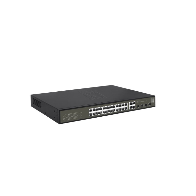 LevelOne Hilbert 28-Port Gigabit PoE Smart Lite Switch, 24 PoE Outputs, 4 x Gigabit SFP/RJ45 Combo, 802.3at/af PoE,