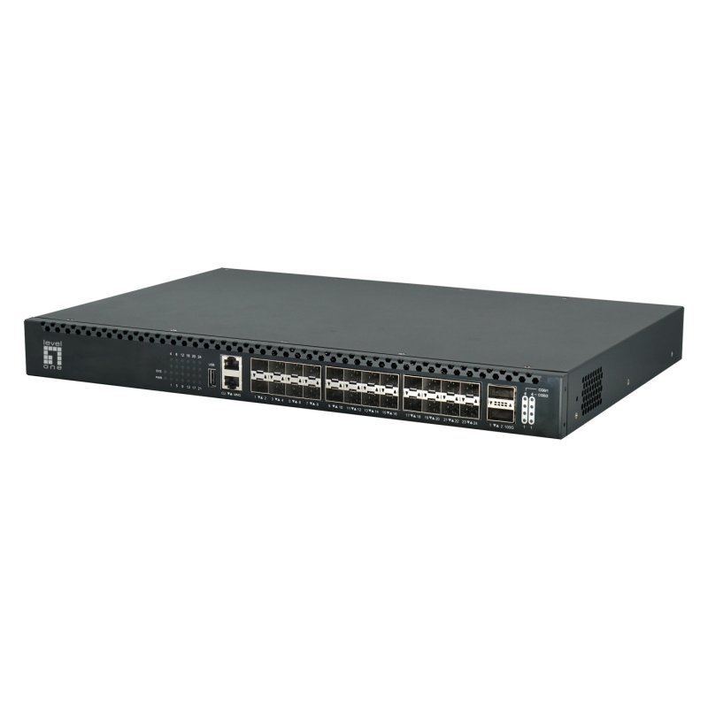 LevelOne 26-Port L3 Managed TOR Fiber Switch, 24x 1/10GbE SFP , 2x 40/100GbE QSFP28, Hot-Swap Redundant Power Supply
