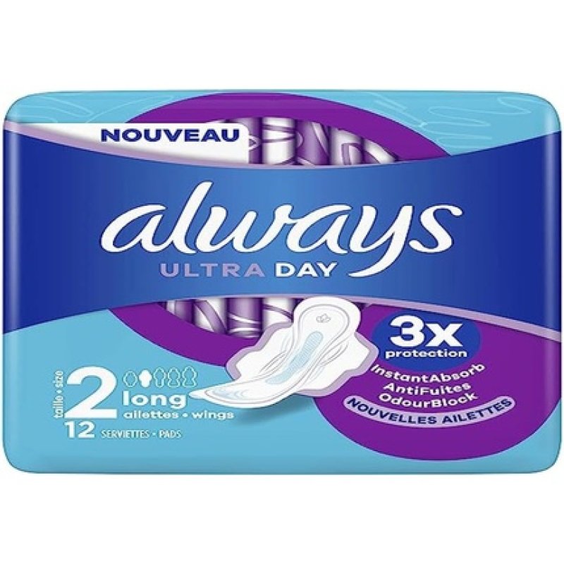 Always Ultra Sanitary Towels Size 2 Long with Wings Moderate Flow Day Max Comfort Super Absorbent and Ultra Thin