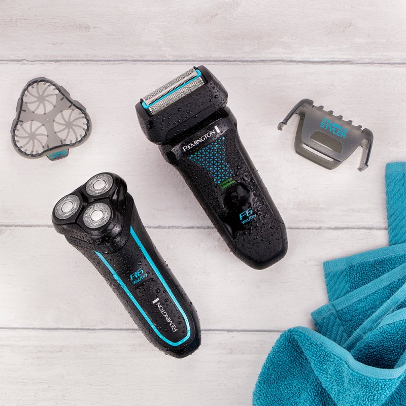 Remington R6 Aqua Men's Electric Shaver 100% Waterproof with Fold-out Detail and Long Hair Trimmer 60 Minute Lithium