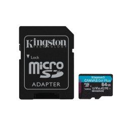 Kingston Technology 64GB microSDXC Canvas Go Plus Gen4 200MB/s A2 U3 V30 Card Adapter