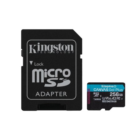 Kingston Technology 256GB microSDXC Canvas Go Plus Gen4 200MB/s A2 U3 V30 Card Adapter