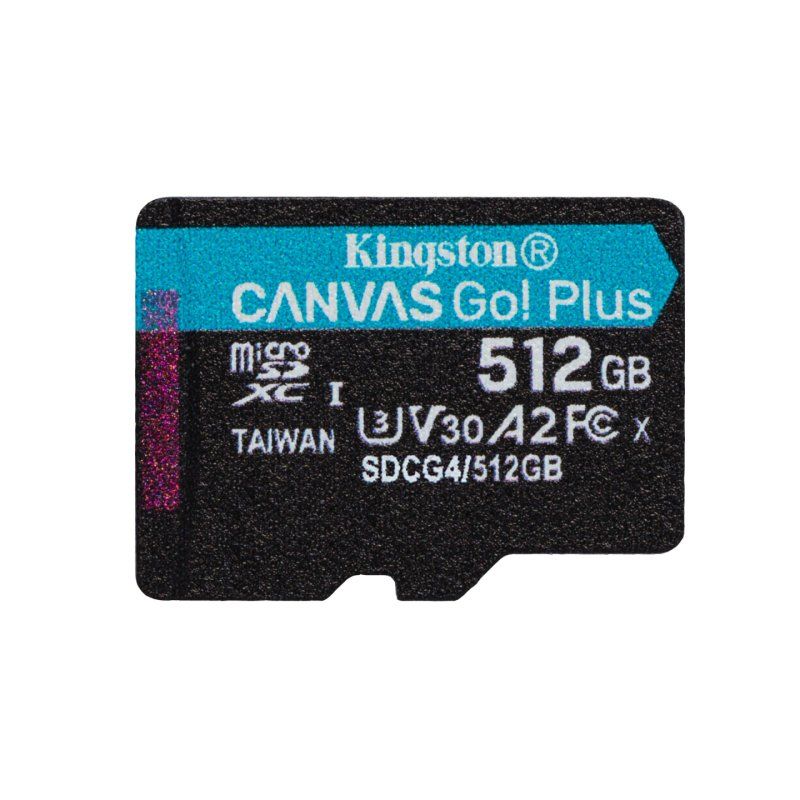 Kingston Technology 512GB microSDXC Canvas Go Plus Gen4 200MB/s A2 U3 V30 Card Adapter