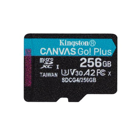 Kingston Technology Carte microSDXC Canvas Go Plus Gen4 200R A2 U3 de 256 Go, pack unique sans ADP