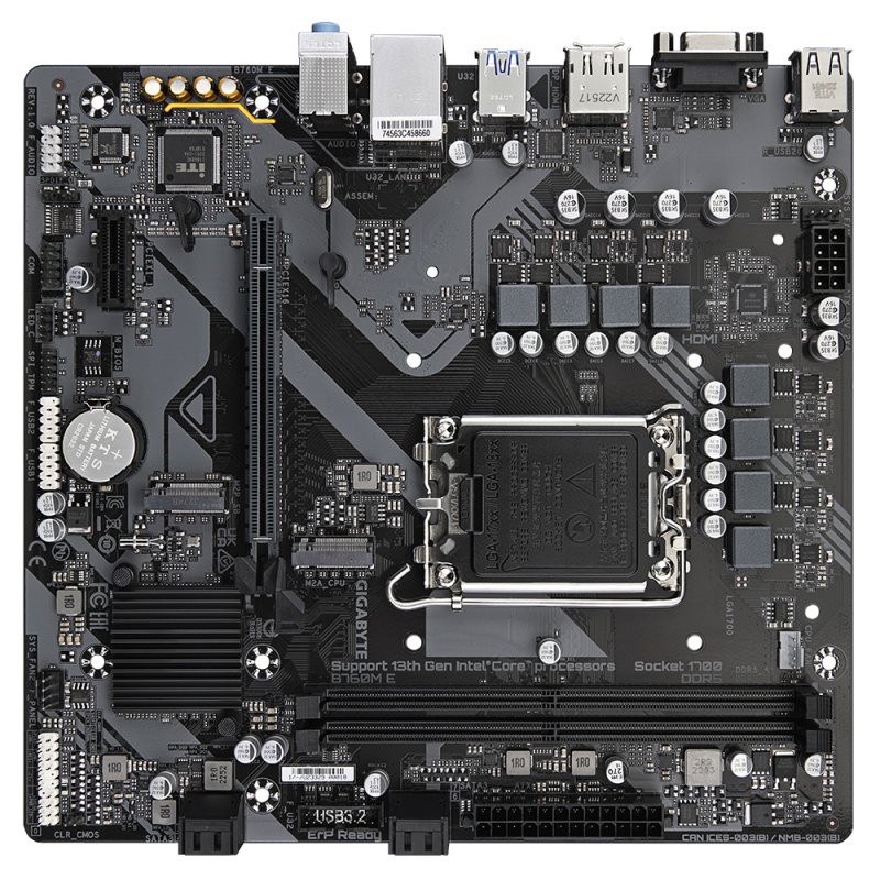 GIGABYTE B760M E Motherboard - Supports 14th Gen. Intel Core CPUs, 6 1 1 phases VRM, up to 7200MHz DDR5 (OC), 2xPCIe