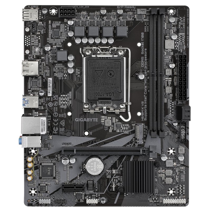 GIGABYTE H610M K V2 Motherboard - Intel Core 14th CPUs, up to 5600MHz DDR5, 1xPCIe 3.0 M.2, 1GbE LAN, USB 3.2 Gen 1