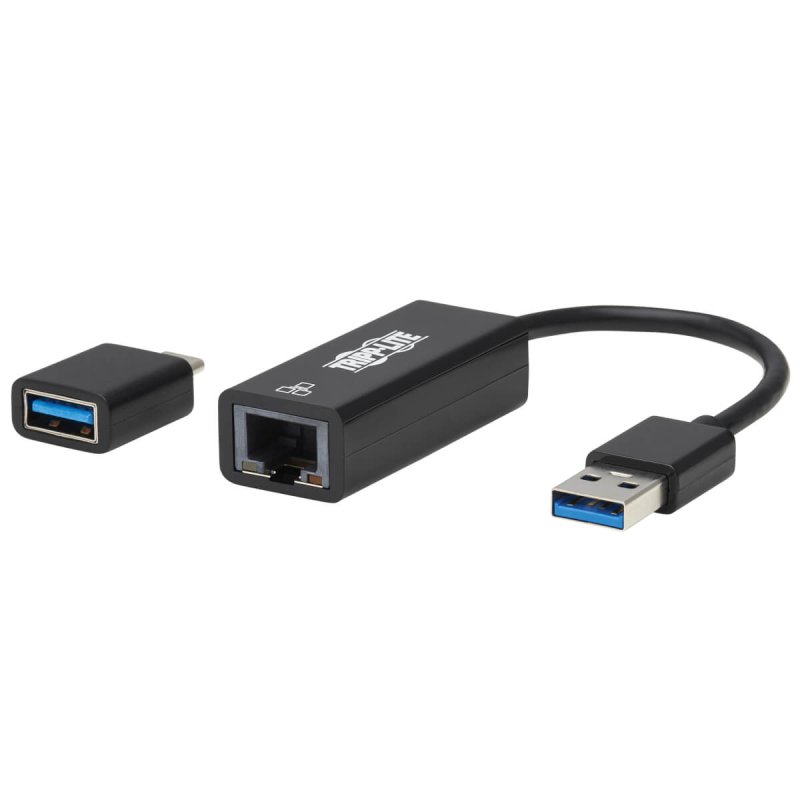 Tripp Lite U336-000-GB-CA USB-C, USB-A to RJ45 Gigabit Ethernet Network Adapter (2xM/F), USB 3.2 Gen 1, Black