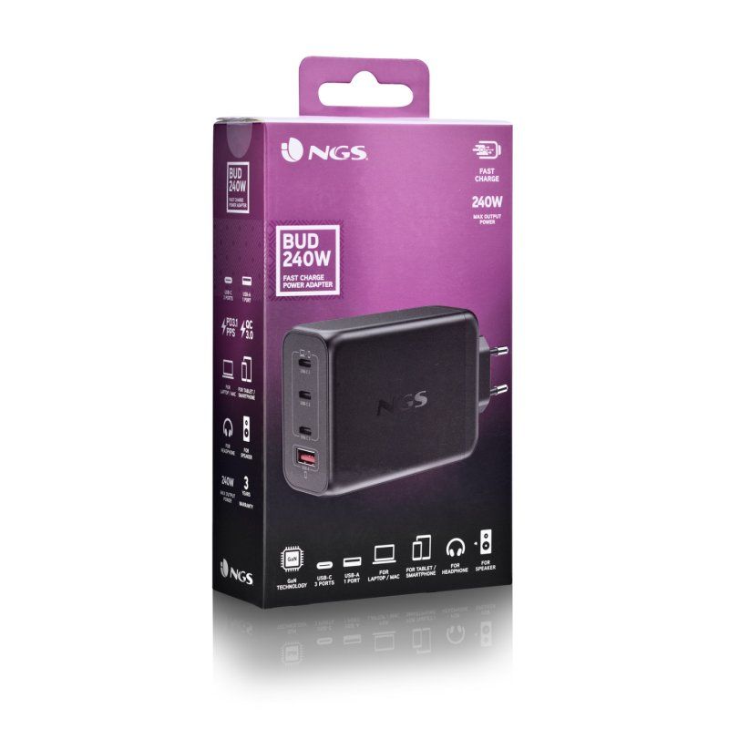 NGS BUD 240W Universal Black AC Fast charging Indoor
