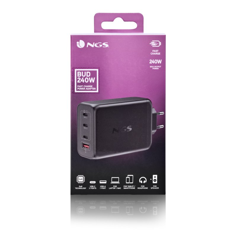 Chargeur secteur NGS Bud 3x USB-C 1x USB-A 240W (Noir)