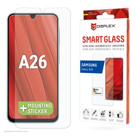 Displex Smart Glass (9H) for Samsung Galaxy A26, Mounting Sticker, unbreakable