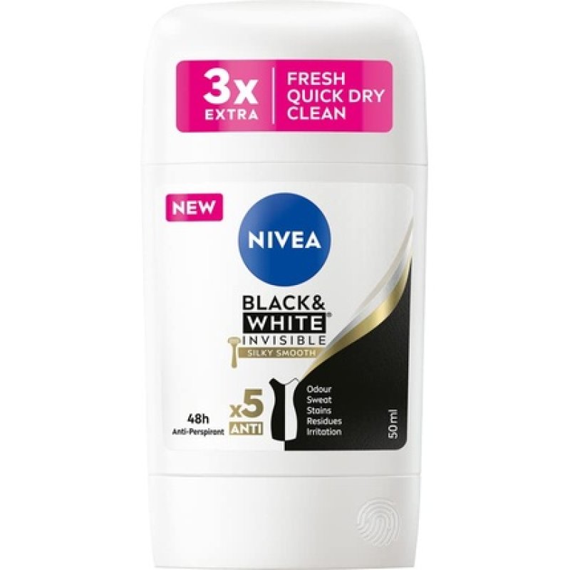 Nivea Black & White Silky Smooth Antiperspirant Stick 50ml