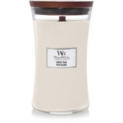 Large Woodwick Hourglass Scented Candle With Crackling Wick, White Teak, Bis