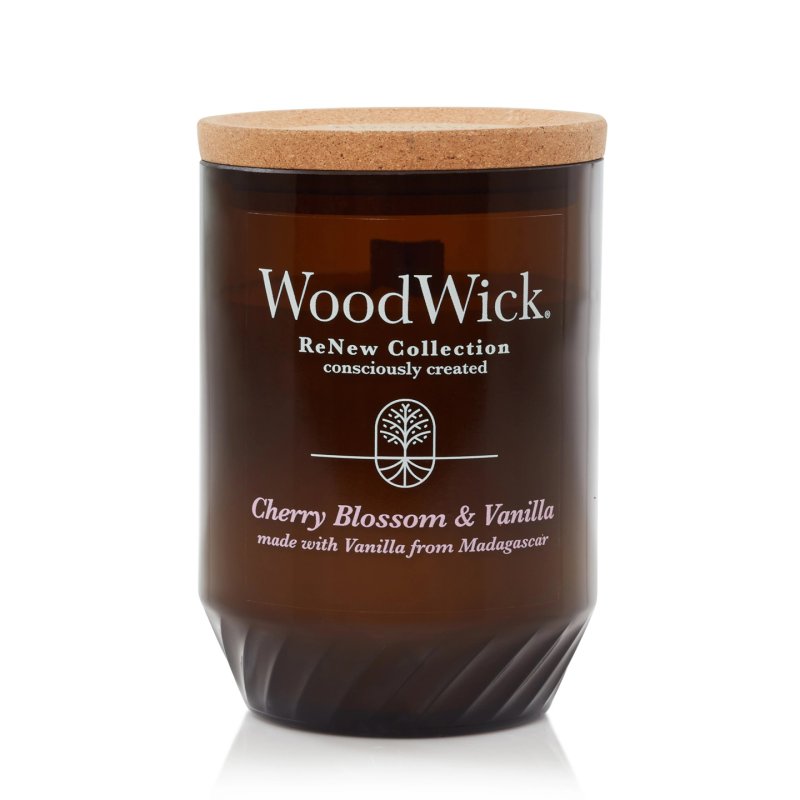 WoodWick Renew Scented Candle with Crackling Wick Cherry Blossom & Vanilla Medium Candle Plant Based Soy Coconut Wax