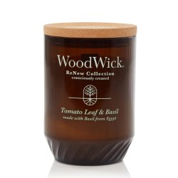 WoodWick Renew Scented Candle with Crackling Wick Tomato Leaf & Basil Medium Candle Plant Based Soy Coconut Wax Blend