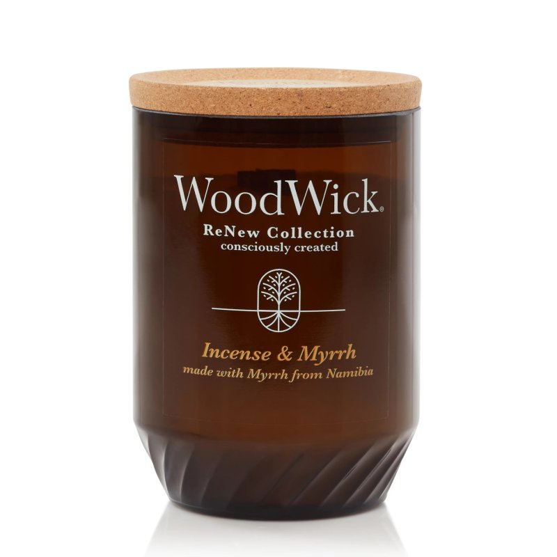 WoodWick Renew Scented Candle with Crackling Wick Incense & Myrrh Medium Candle Plant Based Soy Coconut Wax Blend Made