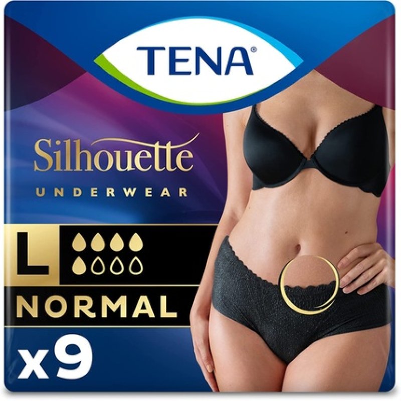 Tena Silhouette Noir Low Waist Size L 9 Panties
