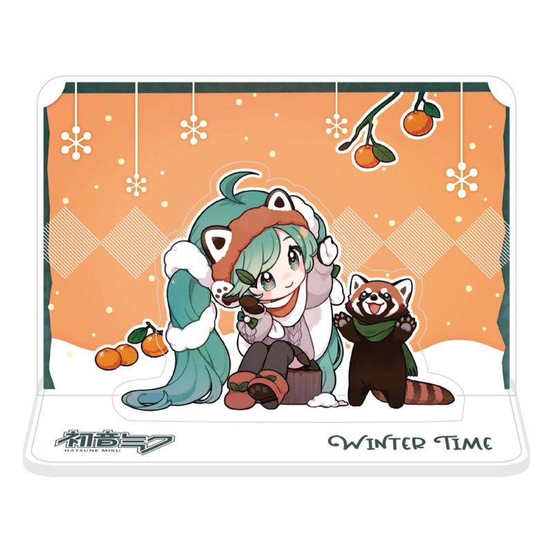 Hatsune Miku Présentoir à figurine en acrylique Miku and Red Panda (Winter Time) 11 cm