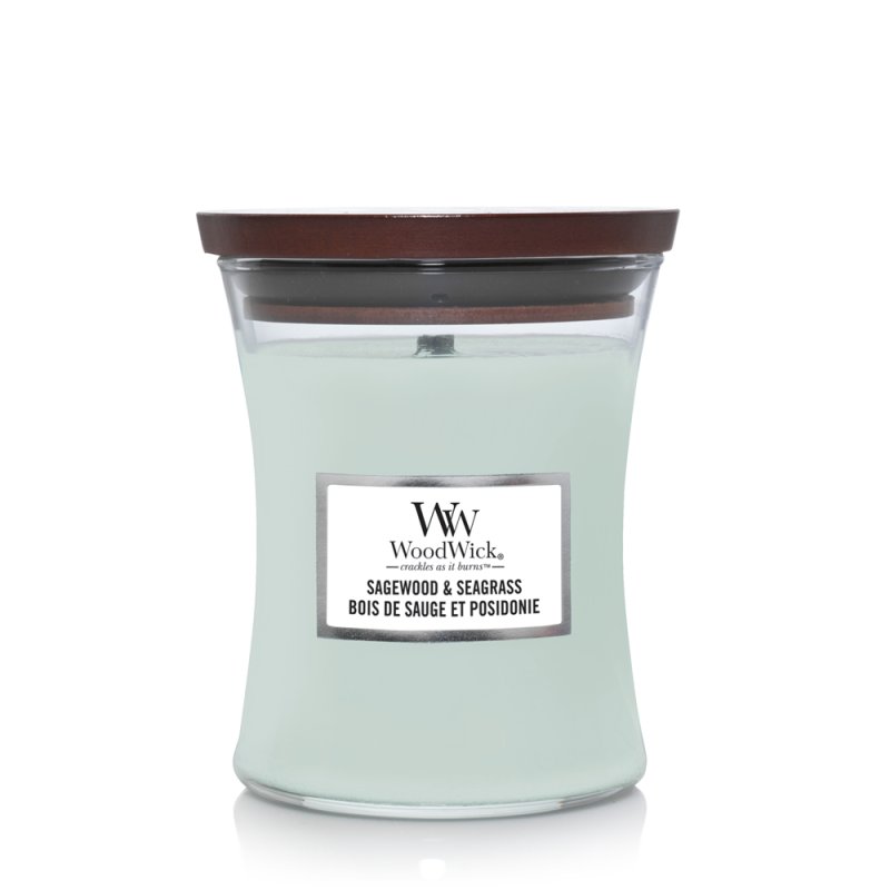 WoodWick Sagewood & Seagrass Medium Jar wax candle Round Turquoise 1 pc(s)