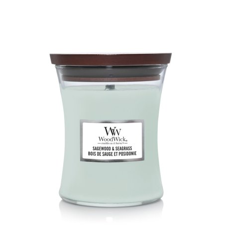 WoodWick Sagewood & Seagrass Medium Jar bougie en cire Rond Turquoise 1 pièce(s)