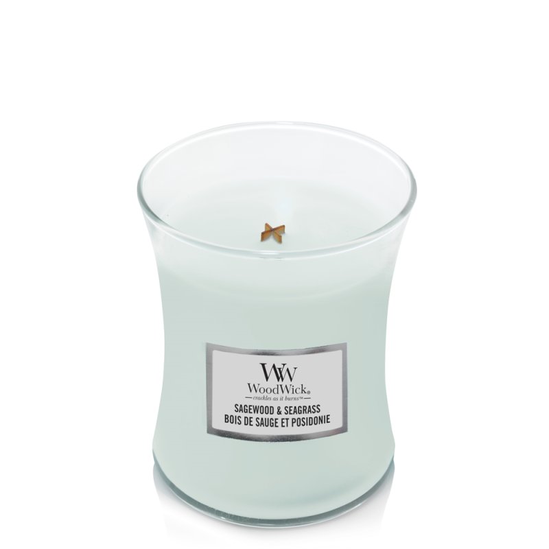 WoodWick Sagewood & Seagrass Medium Jar wax candle Round Turquoise 1 pc(s)