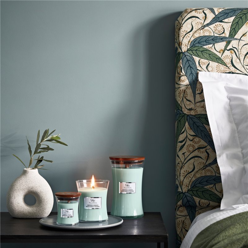 WoodWick Sagewood & Seagrass Medium Jar bougie en cire Rond Turquoise 1 pièce(s)