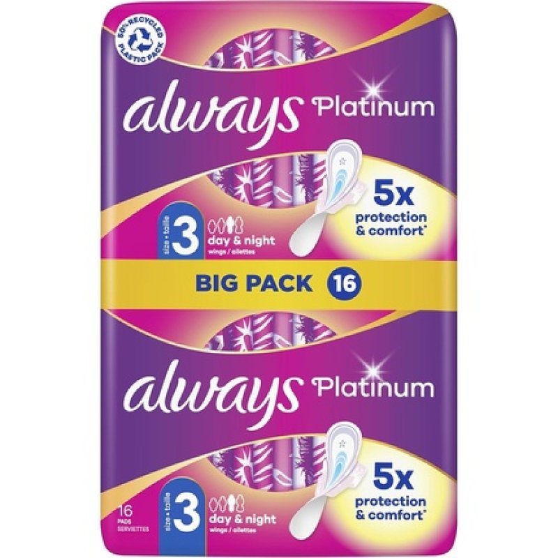 Always Platinum Night Size 3 Sanitary Towels with Wings 16ct