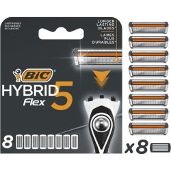 Bic Hybrid 5 Flex Men's Razor Refills with 5 Moveable Nano-Tech Titanium Blades 8 Cartridges Black/White