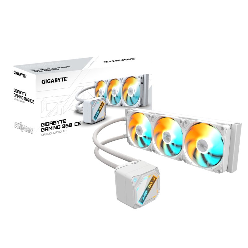 GIGABYTE GAMING 360 ICE Liquid CPU Cooler- 3x120mm ARGB Fans, slide-in interlocking mechanism, DAISY-CHAIN, Intel LGA