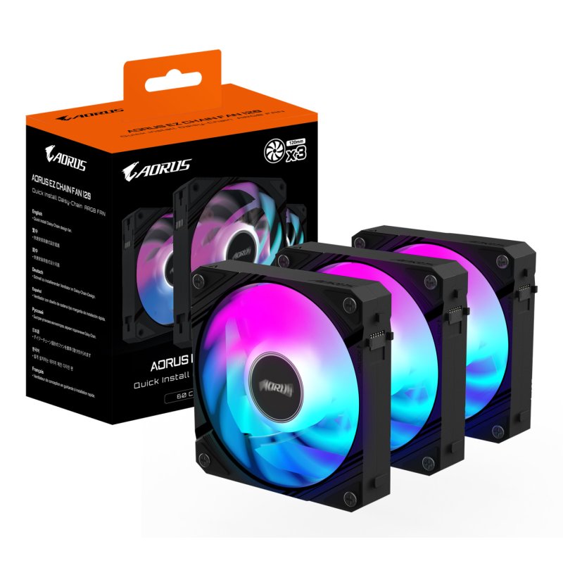 GIGABYTE AORUS EZ CHAIN FAN 120 (3-Pack) Processeur Refroidisseur de liquide tout-en-un 12 cm Noir