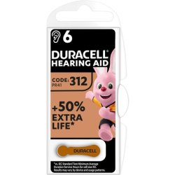 Duracell Hearing Aid Batteries Size 312 Pack of 6