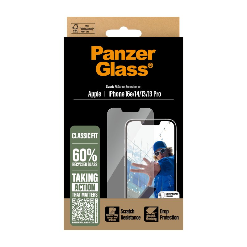PanzerGlass Screen Protector iPhone 16e | 14 | 13 | 13 Pro | Classic Fit w. Aligner
