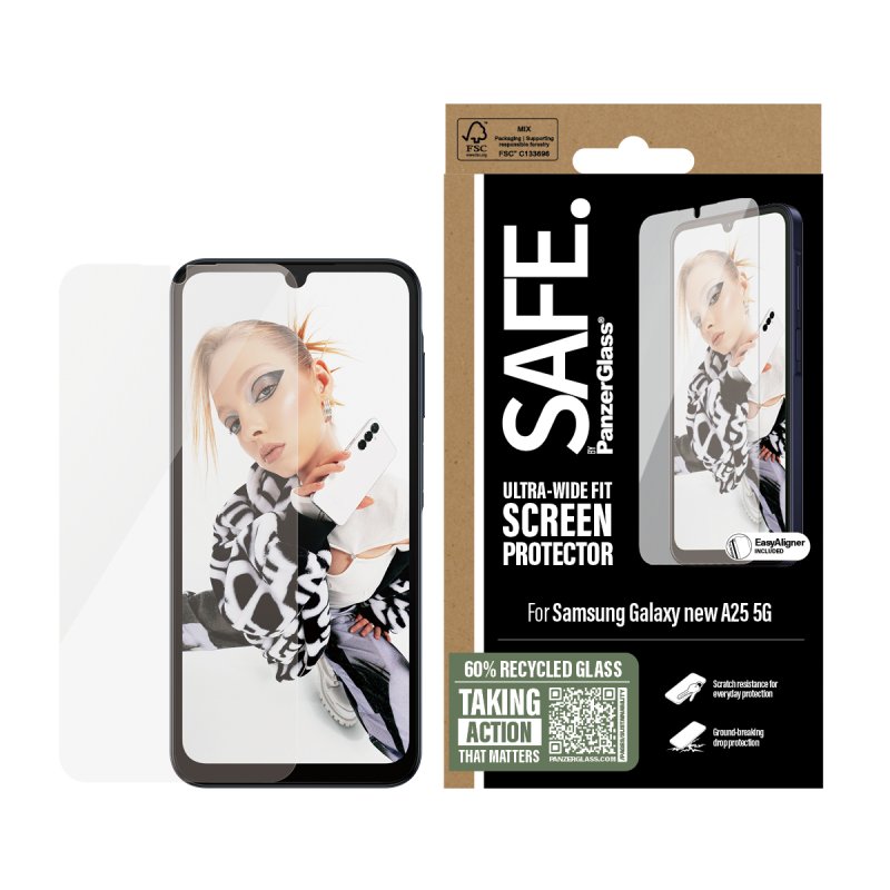 PanzerGlass SAFE. by Screen Protector Samsung Galaxy new A25 5G | Ultra-Wide Fit w. Aligner